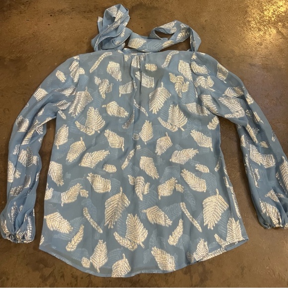 Rixo Blue Silver Thread Fern Top Blouse Long Sleeve Shirt - Picture 8 of 8